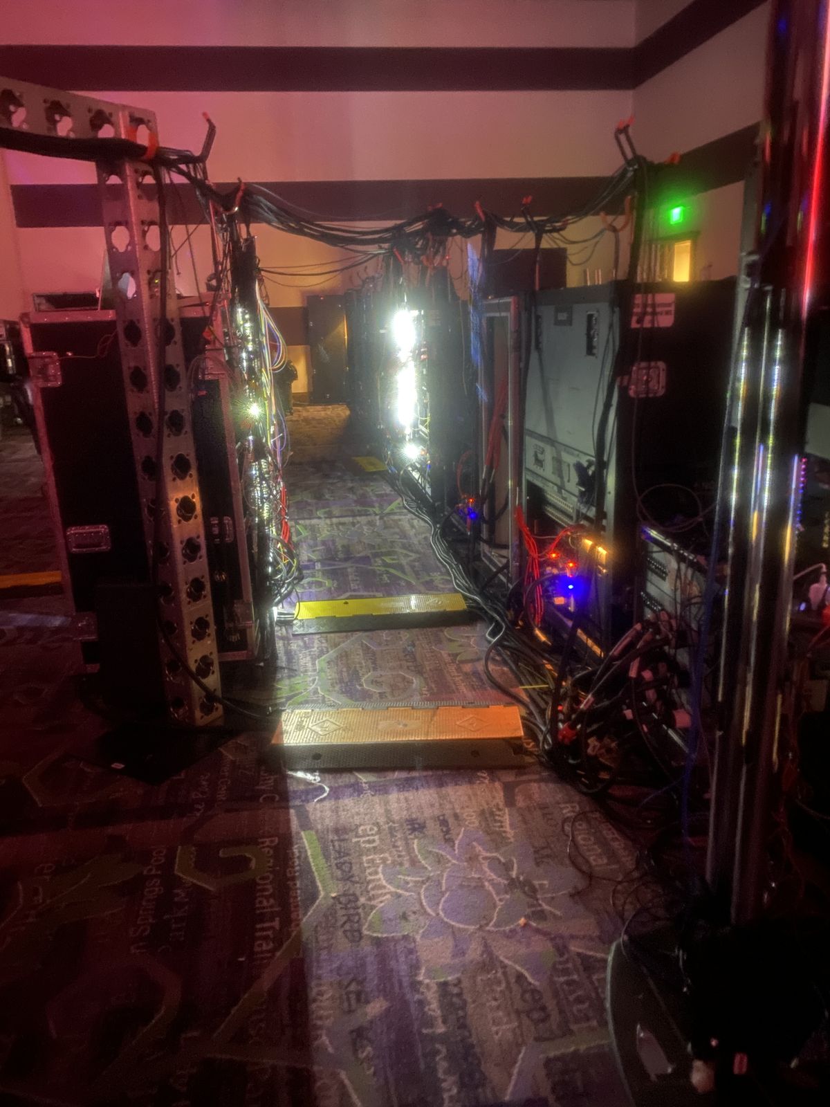LED processor racks and cabling backstage